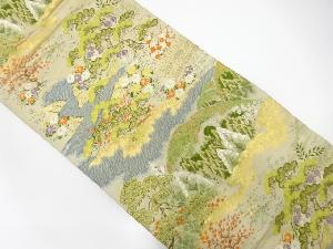 アンティーク　流水に山並み・松梅模様織出し袋帯（着用可）